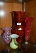 Four Coloured Studio Glass Vases