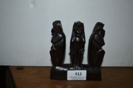 Wooden Carving of The Wise Monkeys