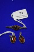 Sterling Silver & Amber Brooch and Earrings