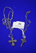 Two Silver Crucifixes and Chains ~16g total