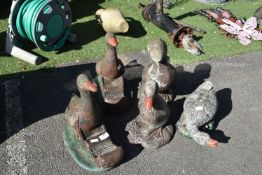 Five Concrete Garden Ducks