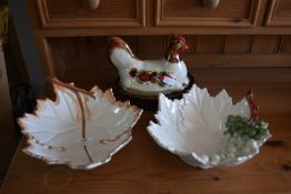Two Leaf Dishes and a Chicken Egg Dish