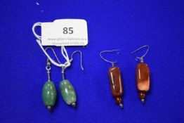 Two Pairs of Jade & Carnelian Hoop Earrings with S