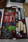 Large Wooden Tray Containing Meccano, Diecast Vehi