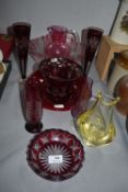 Cranberry Glass Dishes, Bowls, and Vases, etc.