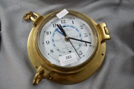 Brass Porthole Style Clock with Quartz Movement & Tidal Hand