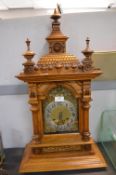 Large Victorian Oak Cased Bracket Clock with Brass Face and Carved Detail