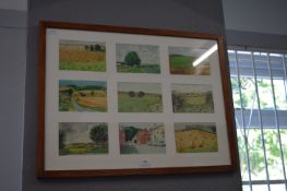 Framed Collection of Nine David Hockney East Yorkshire Postcards