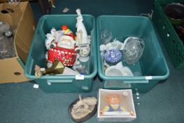 Two Boxes of Decorative Pottery, Glassware, Household Goods, etc.