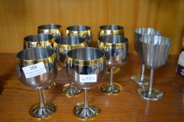 Eight Metal Gilded Goblets and Two Others