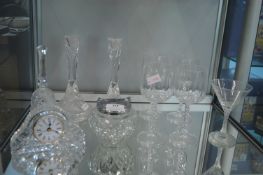 Cut Glass Lead Crystal Glassware Including Candlesticks, Clock, etc.