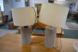Pair of Suede Effect Table Lamps with Cream Shades
