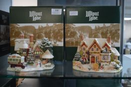 Two Lilliput Lane Christmas Cottages “Christmas Shopping” and “The Star Inn”