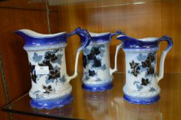 Three Blue & White Jugs with Ivy Design