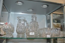 Cut Glass Lead Crystal Decanter, Two Water Jugs, and Royal Albert Brandy Balloons, etc.