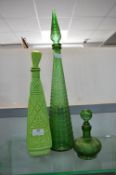 Three Green Glass Apothecary Style Bottle