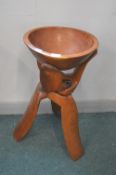 Hand Carved & Turned Wooden Bowl & Folding Stand|