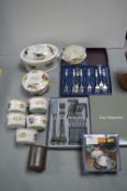 Royal Worcester Ramekins, Lidded Pots, and Assorted Cutlery
