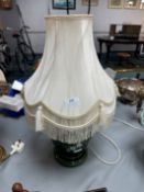 Green Pottery Floral Table Lamp with Cream Shade