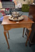 Small Mahogany Occasional Table, EPNS Teapot, and Tray