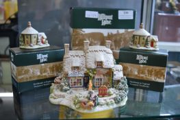 Lilliput Lane Shop “The Christmas Present” and Two Small “Little Snowdrops”