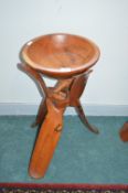 Hand Carved & Turned Wooden Bowl & Folding Stand