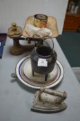Vintage Kitchen Scales, Enamel Dishes, Enamel Dishes, and Cast Iron Glue Pot