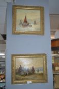 Period Unsigned Oil on Board Shipping Scenes