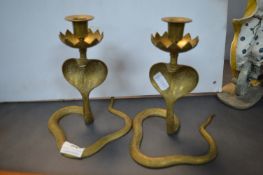 Pair of Brass Cobra Candlesticks