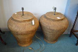 Pair of Alibaba Woven Basket Lamps