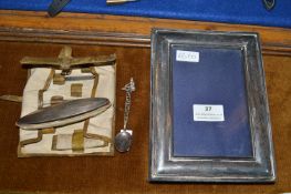 Hallmarked Sterling Silver Photo Frame, Silver Spoons, and Silver Buffer