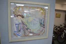 Framed Embroidery of a Girl Sleeping