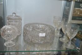 Large Cut Glass Lead Crystal Fruit Bowl and Assorted Glasses
