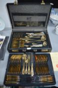 German Cutlery Canteen by C.S. Besteck Grenada Design SPS Quality Gold Plated 12pc Settings