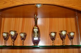 Gilded Glass Decanter and Wine Goblets
