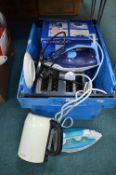 Assorted Electricals Including Steam Irons, etc.