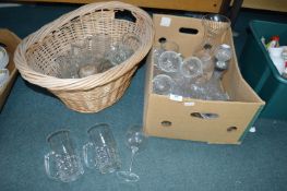 Assorted Glassware Including Decanters, Beer, and Wine Glasses