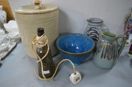 Studio Pottery Lidded Pot, Jugs, and a Bowl