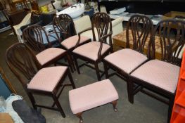 Set of Six Upholstered Dining Chairs and a Footstool