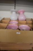 Eighteen White and Pink Glass Vases