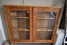 Oak Glazed Bookcase with Leaded Doors