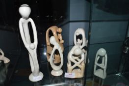 Six Carved Soapstone Abstract Figures