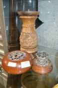 Two Turned Wood Vases, and a Potpourri Dish
