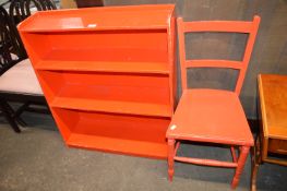 Red Painted Bookshelf and Chair
