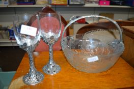Royal Selangor Pewter Handled Bowl and Wine Goblets