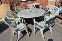 Octagonal Green Garden Table with Six Chairs