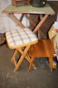 Folding Tiled Topped Table, Folding Stool, and a Small Table