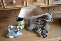 Vintage Scales and Weights, plus a Flat Iron