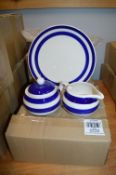 *Eight Blue & White Stripe Plates, and Two Sets of Two Sugar & Cream Pot Sets