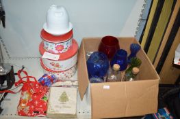 Cake Tins, Christmas Items, Glass Bottles, and Vases